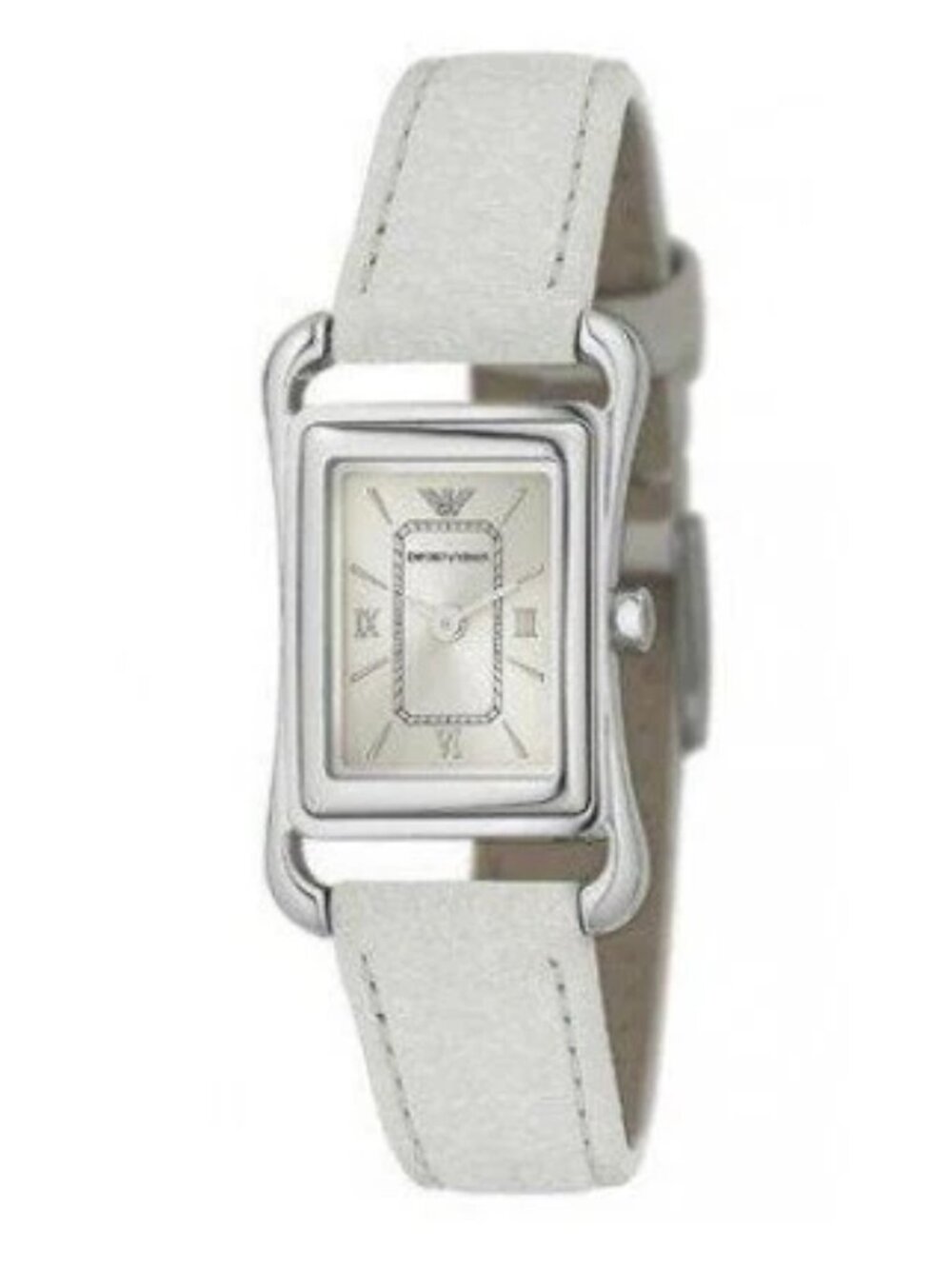 Emporio Armani AR5523 Silver Tone Beige Dial White Leather Strap Womens Watch